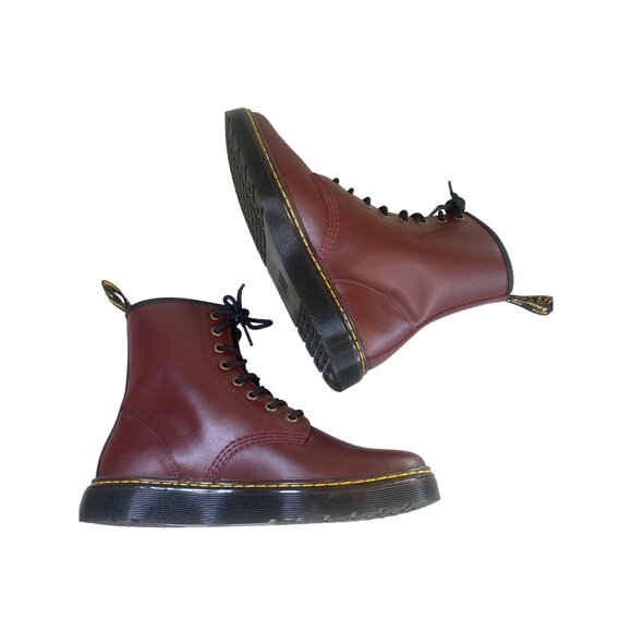 NEW Dr. Martens W's 10 Zavala Red Cherry Leather Lace-up Flat Combat Doc Marten - Picture 7 of 10